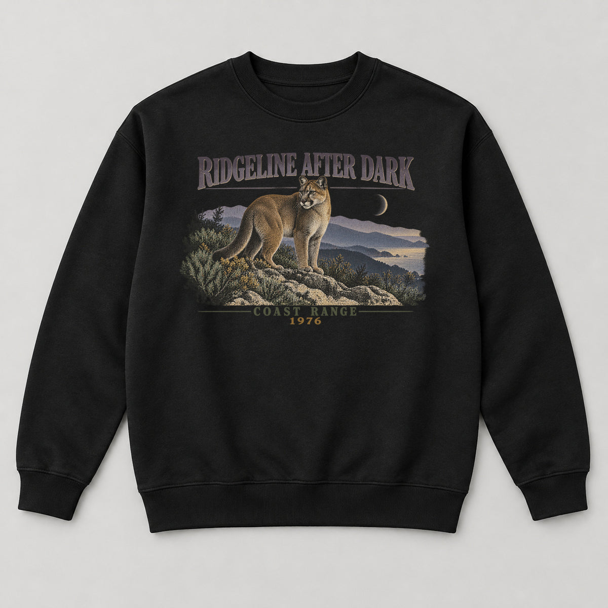 Ridgeline After Dark Sweatshirt — black front garment mockup