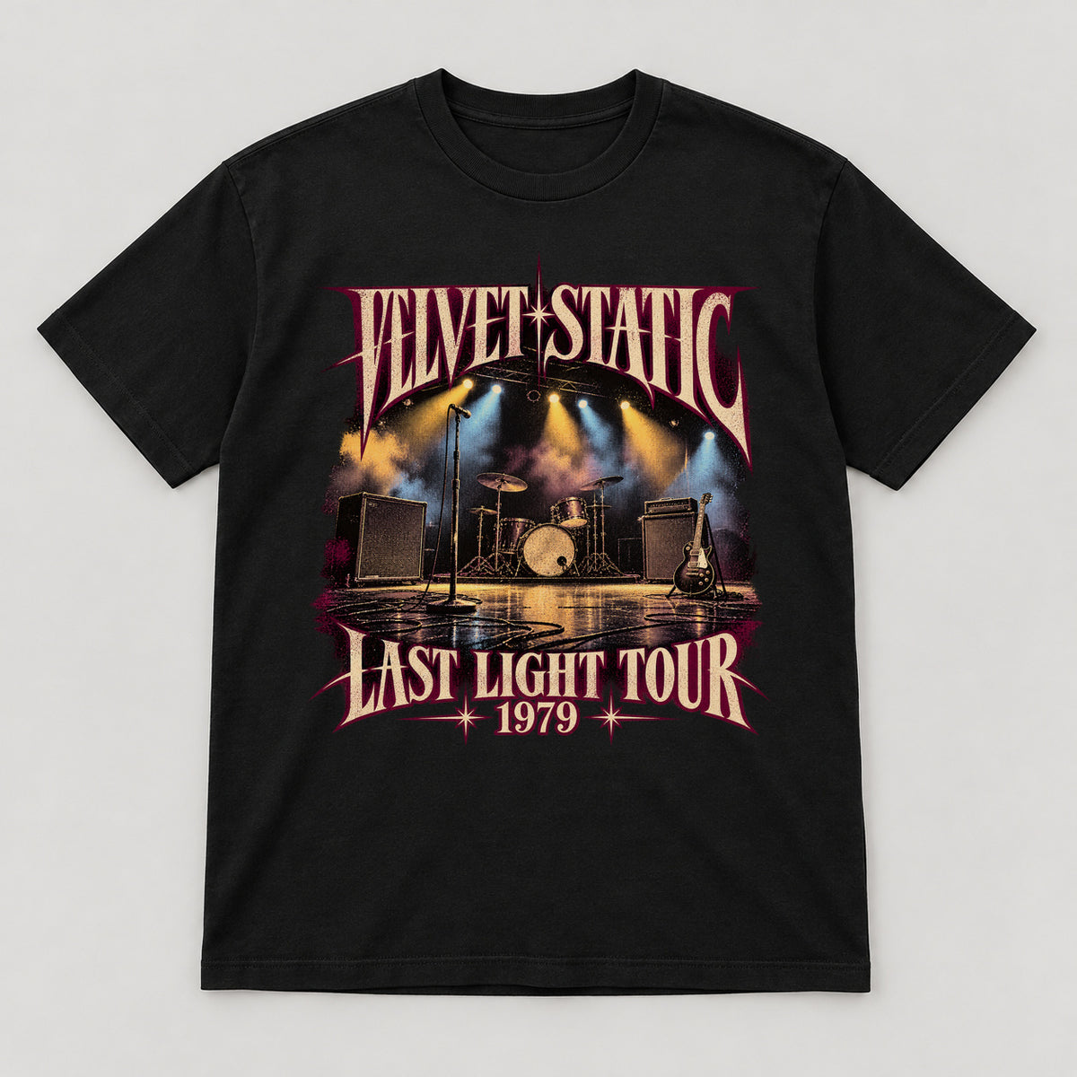 Velvet Static Last Light Tour T-Shirt — black front garment mockup