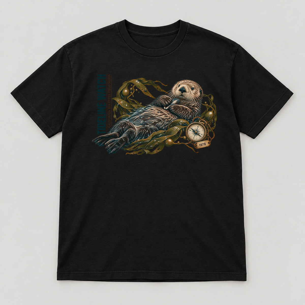 Tideline Watch T-Shirt — black front garment mockup