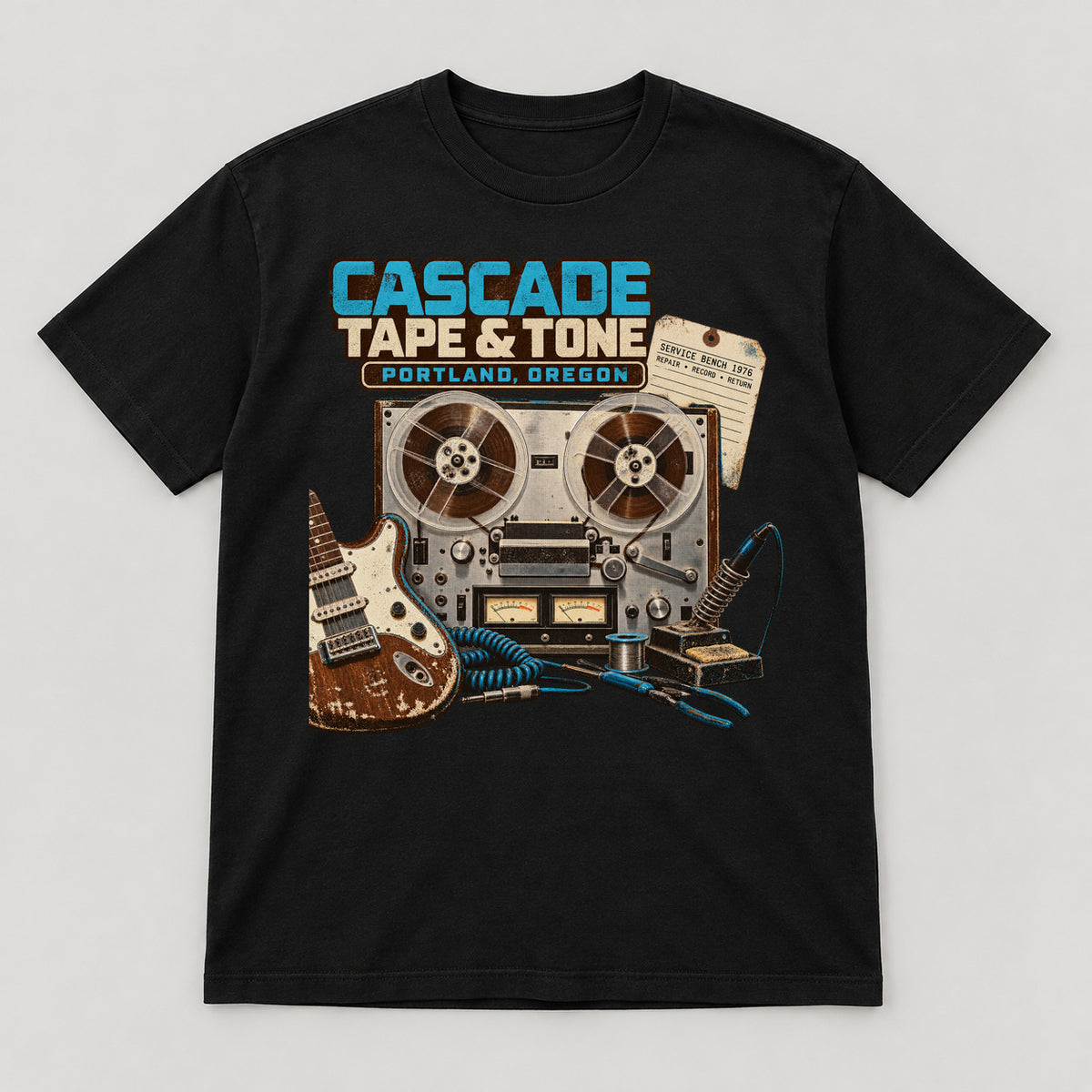 Cascade Tape and Tone T-Shirt — black front garment mockup