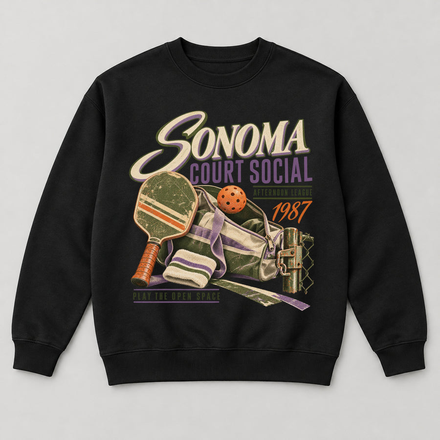 Sonoma Court Social Sweatshirt — black front garment mockup