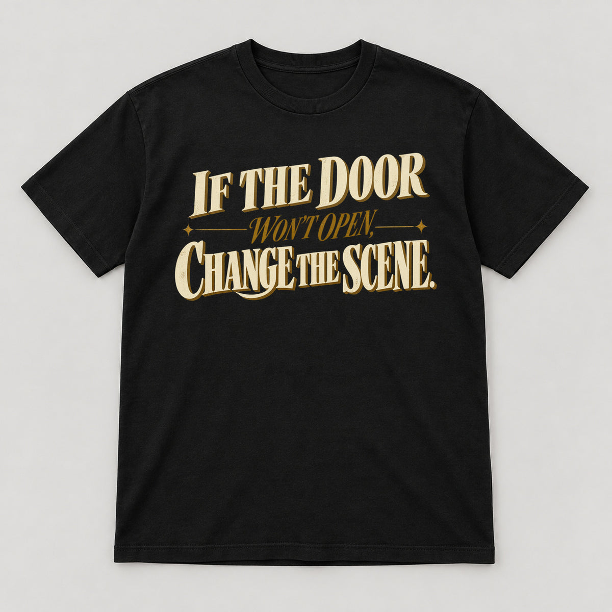 Change the Scene T-Shirt — black front garment mockup
