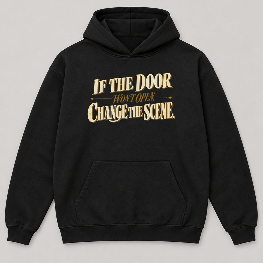 Change the Scene Hoodie — black front garment mockup