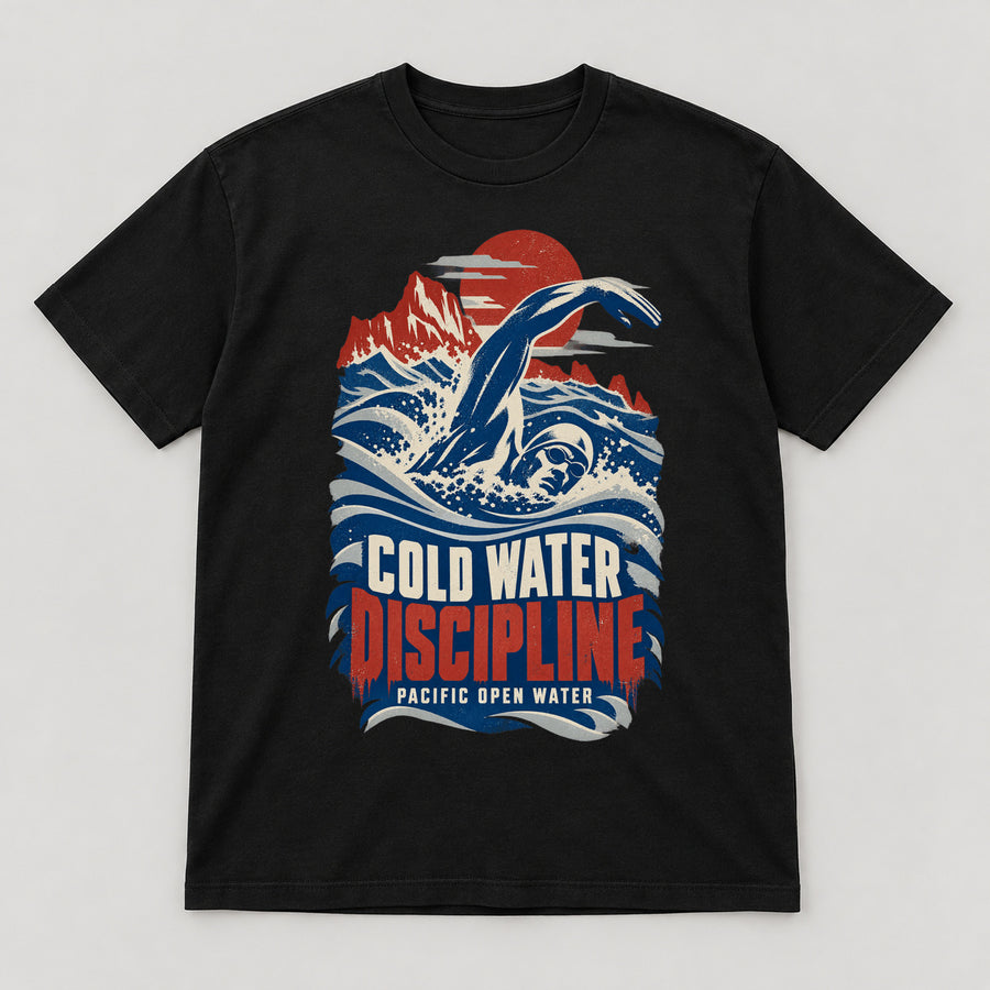 Cold Water Discipline T-Shirt — black front garment mockup