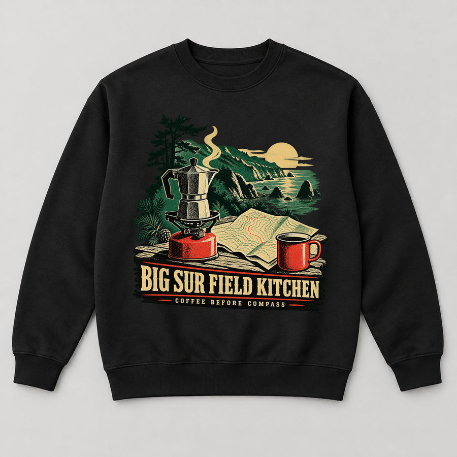 Big Sur Field Kitchen Sweatshirt — black front garment mockup