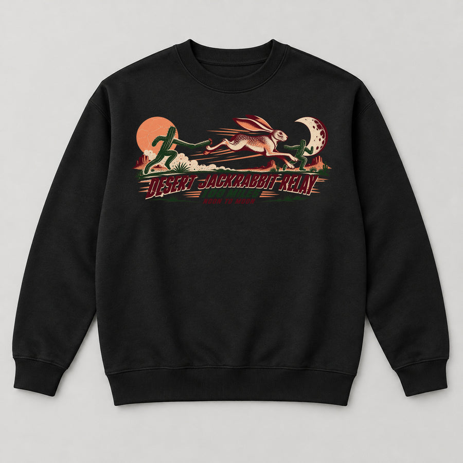 Desert Jackrabbit Relay Sweatshirt — black front garment mockup