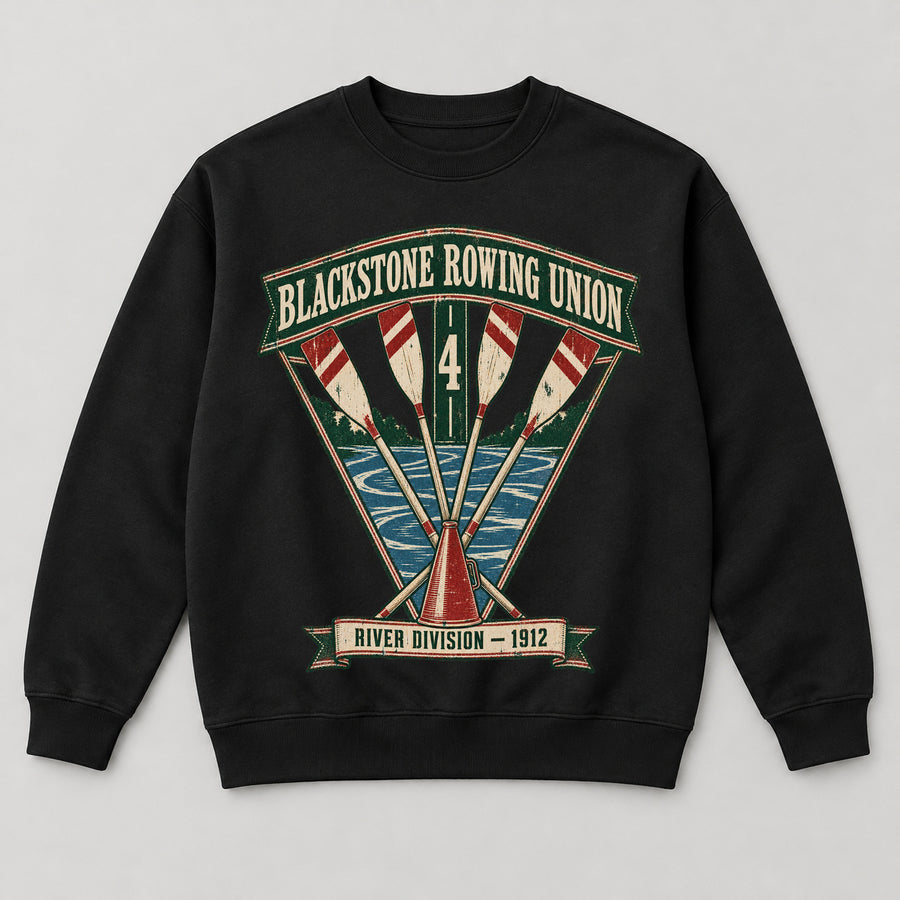 Blackstone Rowing Union Sweatshirt — black front garment mockup